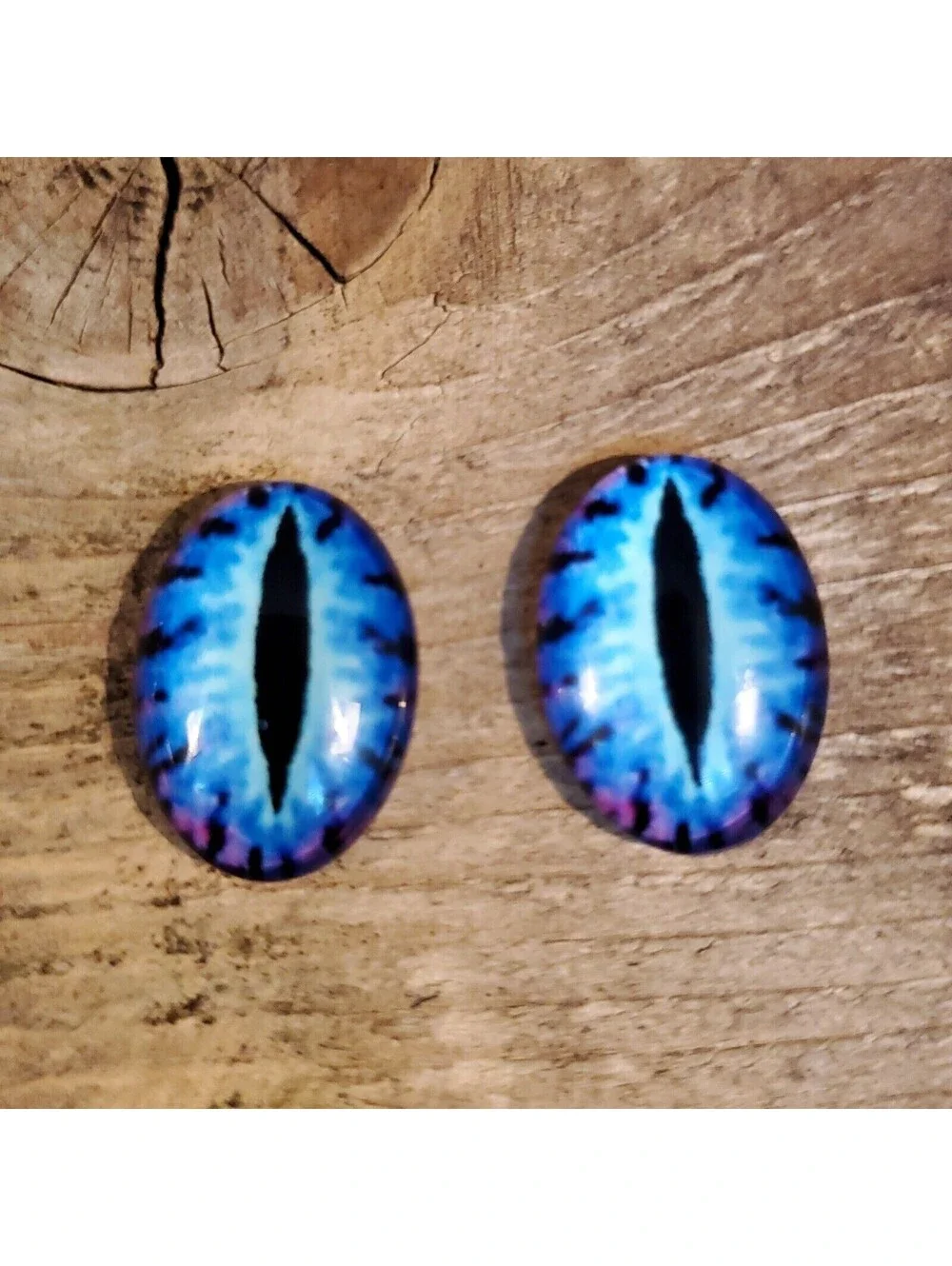 Dragon Eyes Black Blue Pink GoT Fan Glass Cabochons 18x13mm Oval 2 pcs